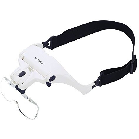 Yoctosun Head Mount Magnifier With 2 Led Professional Jeweler's Loupe Light Bracket And Headband Are Interchangeable