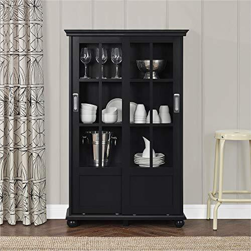 Ameriwood Home Aaron Lane 4 Tier Bookcase With Sliding Glass Doors, Black