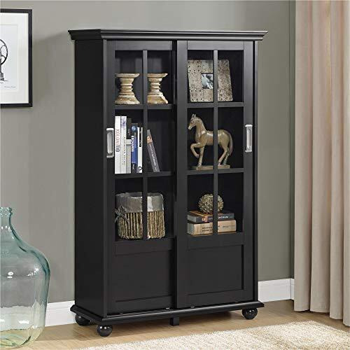Ameriwood Home Aaron Lane 4 Tier Bookcase With Sliding Glass Doors, Black