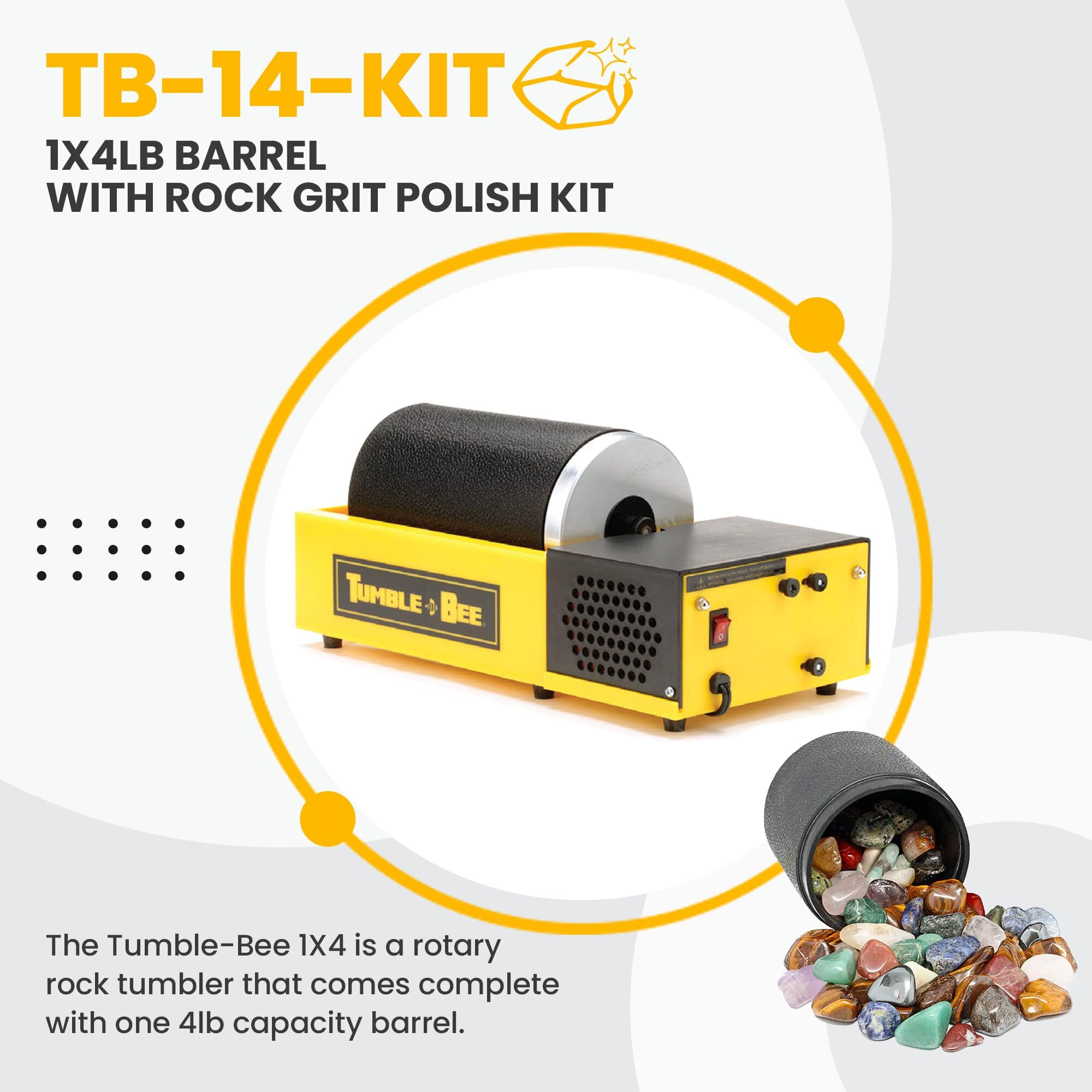 Tumble-Bee Rock Tumbler - Large Tumbler For Adults And Kids - Rotary Machine For Stone, Rock, Metal And Sea Glass - Polishing Machine Kit For Professionals & Hobbyists - Model Tb-14-Kit