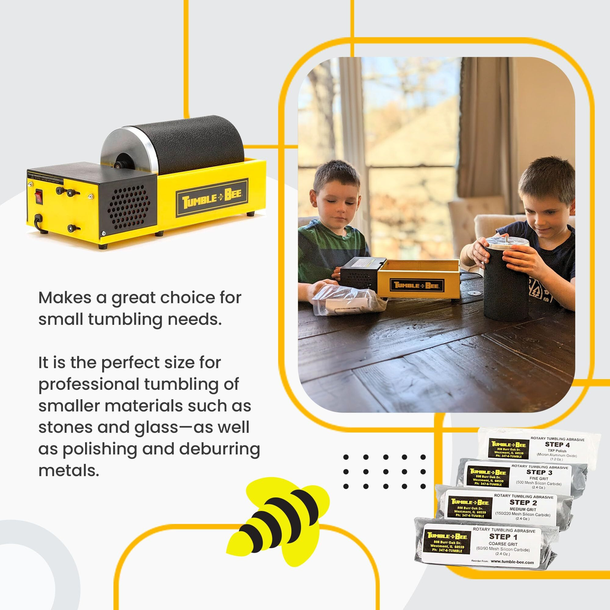 Tumble-Bee Rock Tumbler - Large Tumbler For Adults And Kids - Rotary Machine For Stone, Rock, Metal And Sea Glass - Polishing Machine Kit For Professionals & Hobbyists - Model Tb-14-Kit
