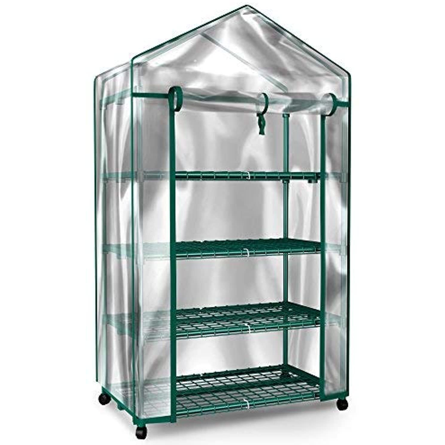 Home-Complete Mini Greenhouse-4-Tier Indoor Outdoor Sturdy Portable Shelves-Grow Plants, Seedlings, Herbs, Or Flowers In Any Season-Gardening Rack, Green