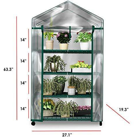 Home-Complete Mini Greenhouse-4-Tier Indoor Outdoor Sturdy Portable Shelves-Grow Plants, Seedlings, Herbs, Or Flowers In Any Season-Gardening Rack, Green