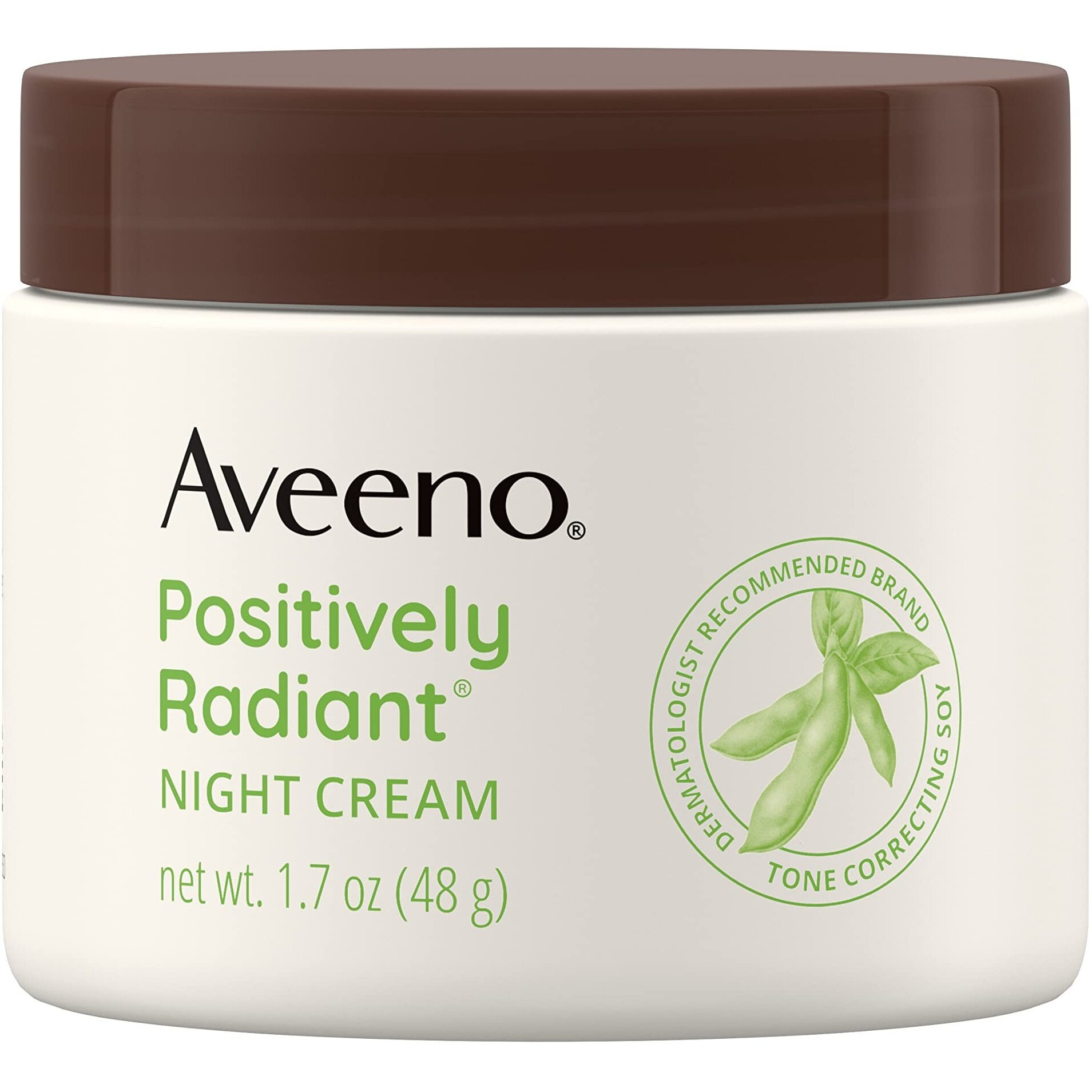Aveeno Positively Radiant Moisturizing Face & Neck Night Cream With Tone Correcting Soy & Niacinamide, Night Cream Targets Dull Skin & Evens Skin Tone & Texture, Hypoallergenic, 17 Oz