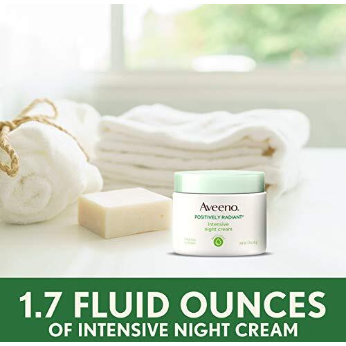Aveeno Positively Radiant Moisturizing Face & Neck Night Cream With Tone Correcting Soy & Niacinamide, Night Cream Targets Dull Skin & Evens Skin Tone & Texture, Hypoallergenic, 17 Oz