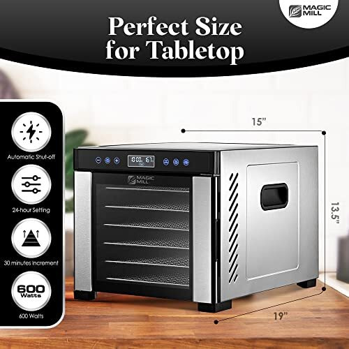 Magic Mill Commercial Food Dehydrator Machine | 7 Stainless Steel Trays | Adjustable Timer, Temperature Control | Dryer For Jerky, Herb, Beef, Fruit