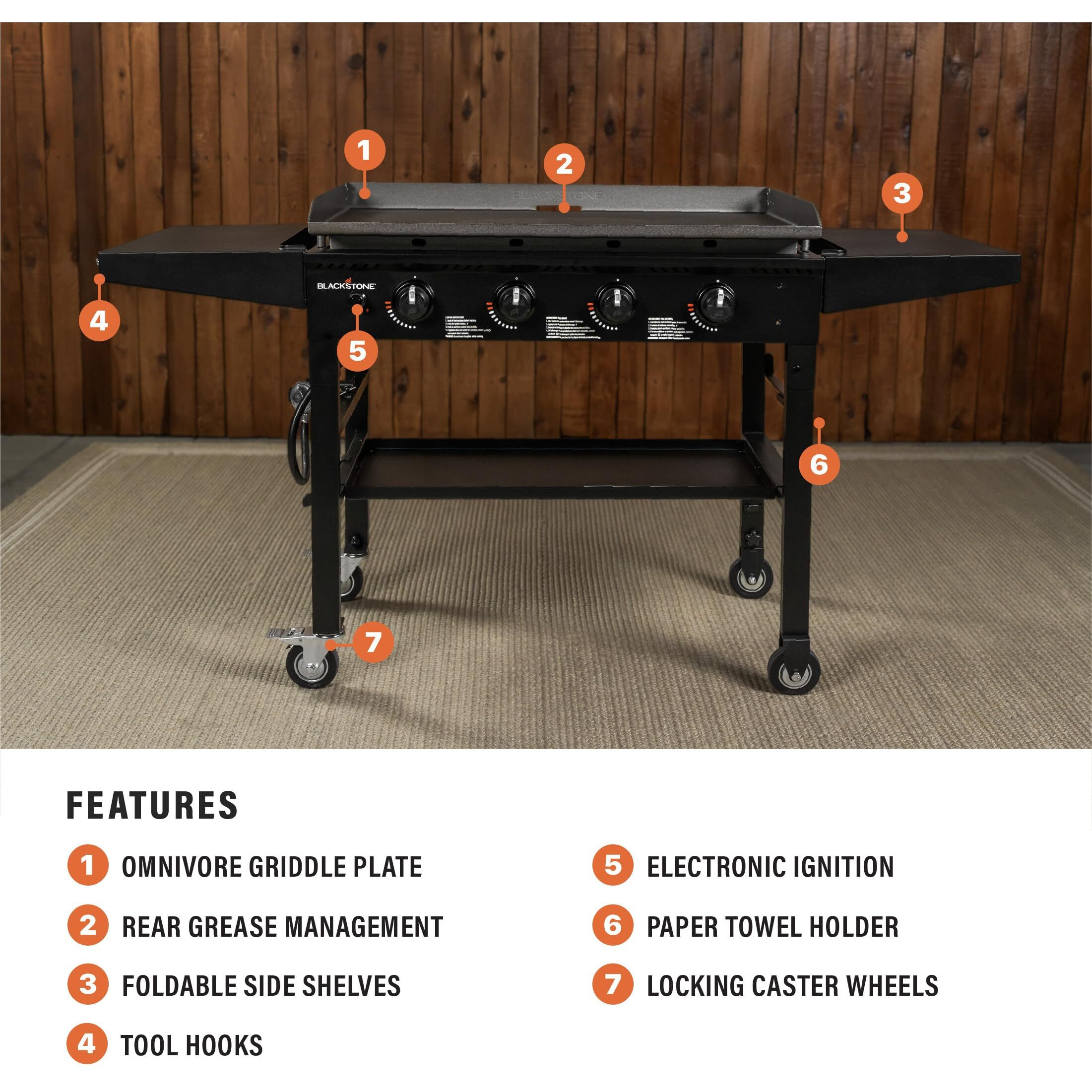 Blackstone 1554 36    Omnivore Griddle With Folding Side Shelves, Powder Coated Steel, Black
