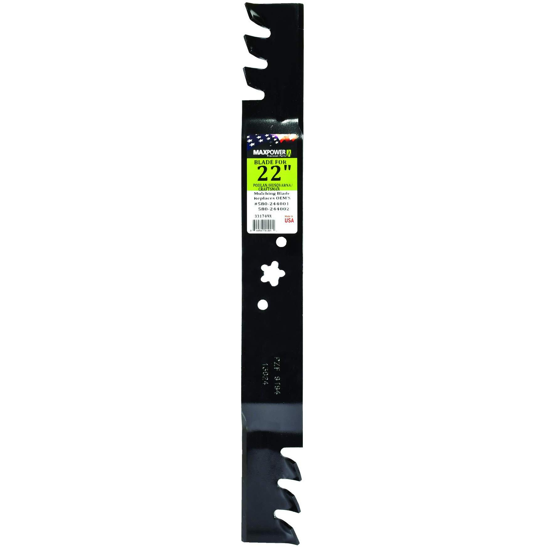 Maxpower 331749Xb Commercial Mulching Blade For 22 In. Cut Craftsman, Husqvarna And Poulan Mowers Replaces Oem 's 580244001 And 580244002