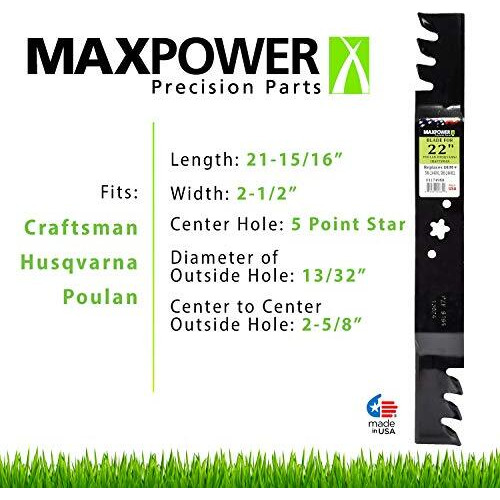 Maxpower 331749Xb Commercial Mulching Blade For 22 In. Cut Craftsman, Husqvarna And Poulan Mowers Replaces Oem 's 580244001 And 580244002
