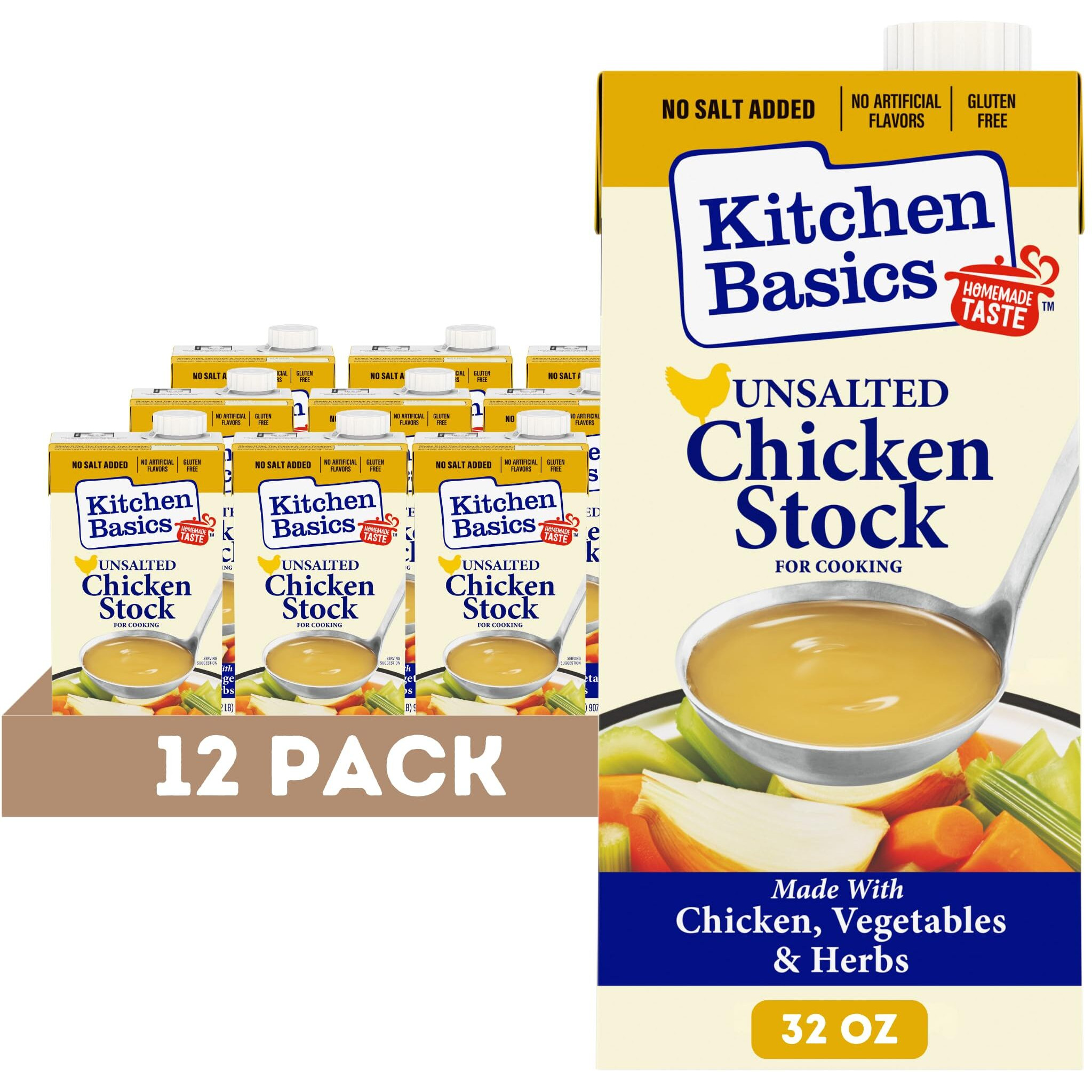 Kitchen Basics Unsalted Chicken Stock, 32 Oz (Pack Of 12) | No Artificial Flavors And Gluten Free |