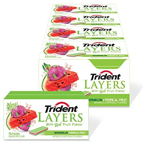 Trident Layers Sugar Free Gum, Watermelon & Tropical Fruit, 168 Count (Pack Of 12)