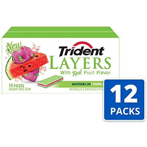 Trident Layers Sugar Free Gum, Watermelon & Tropical Fruit, 168 Count (Pack Of 12)