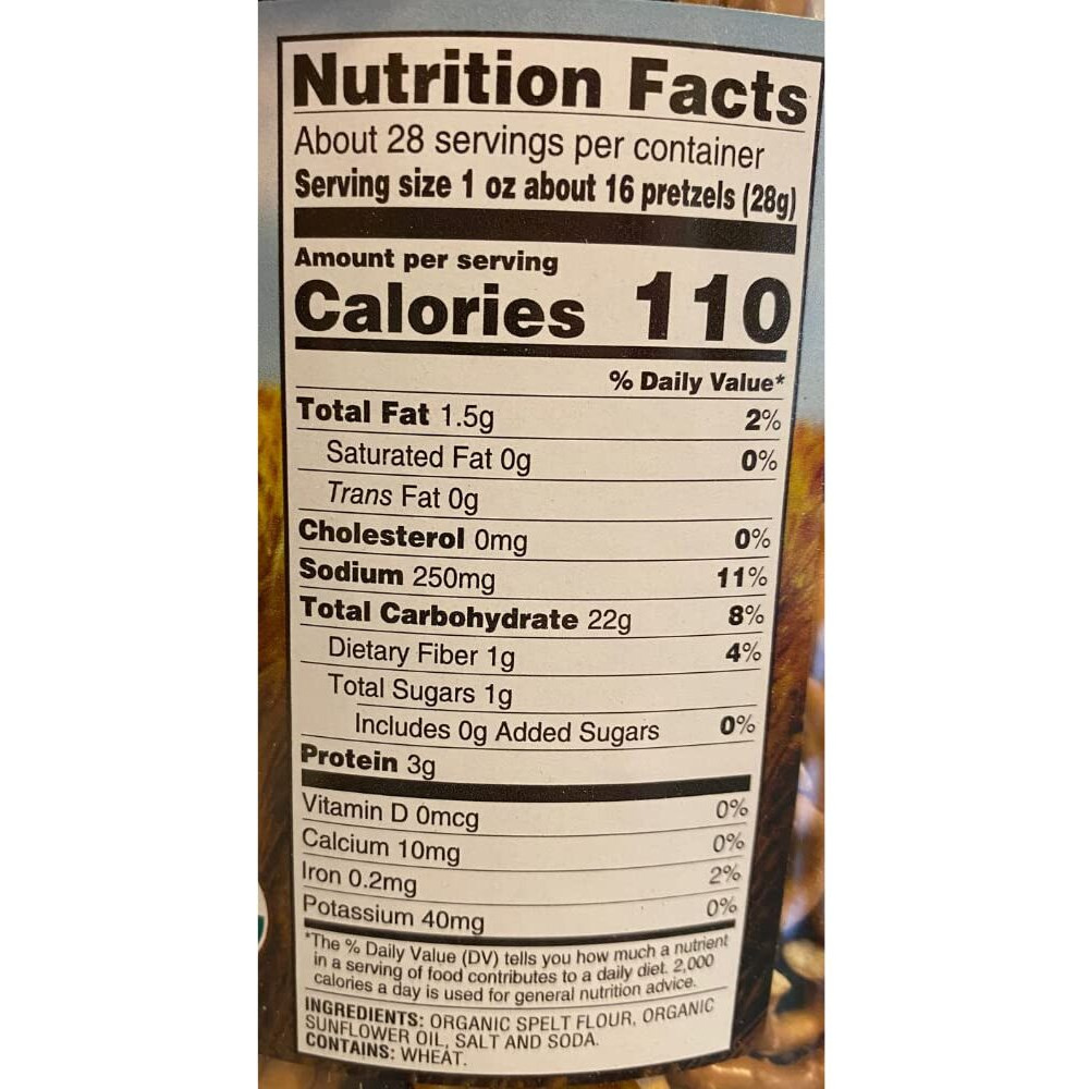 Hanover Organic Ancient Grain Spelt Sea Salt Pretzels Low Fat Cholesterol Trans Fat Free Party Snacks Resealable Container 28 Oz Barrel