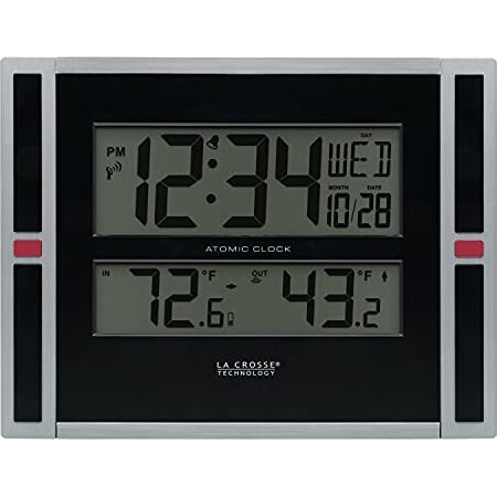 La Crosse Technology 513-149 11-Inch Atomic Digital Wall Clock With Temperature, Black, One Size
