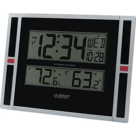 La Crosse Technology 513-149 11-Inch Atomic Digital Wall Clock With Temperature, Black, One Size