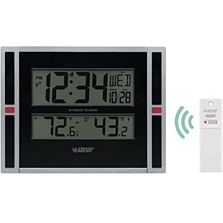 La Crosse Technology 513-149 11-Inch Atomic Digital Wall Clock With Temperature, Black, One Size