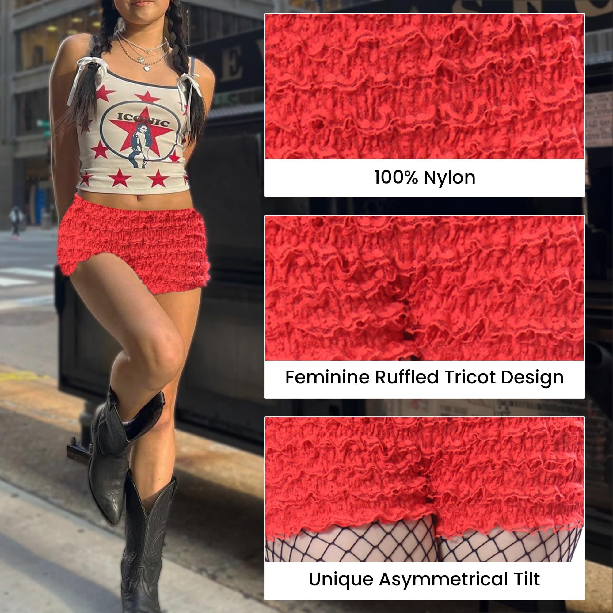 Malco Modes Red Ruffled Bloomers For Women | Halloween Costumes | Shorts & Ruffle Bloomers Pettipants | Comfortable & Stylish Halloween Underpants Outfits For Women
