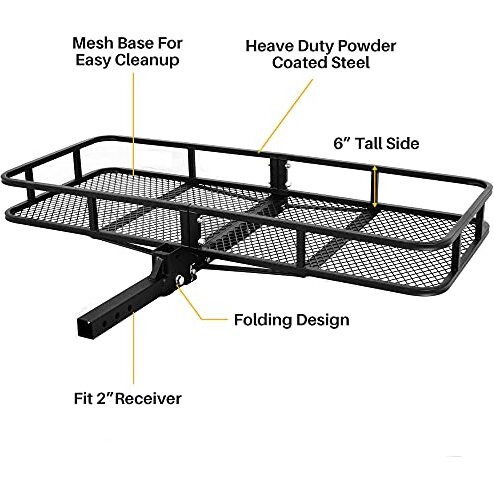 Arksen 60 X 25 Inch Folding Cargo Rack Carrier 500 Lbs Heavy Duty Capacity 2 Inch Receiver Luggage Basket Hitch Fold Up For Suv Pickup Camping Traveling