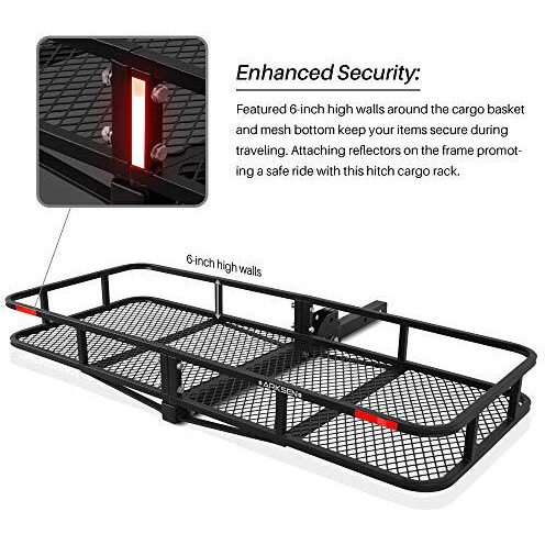 Arksen 60 X 25 Inch Folding Cargo Rack Carrier 500 Lbs Heavy Duty Capacity 2 Inch Receiver Luggage Basket Hitch Fold Up For Suv Pickup Camping Traveling