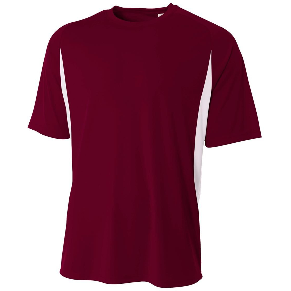 A4 Men's Short Sleeve Cooling Performance Color Block Tee, Maroon White, 4X-Large