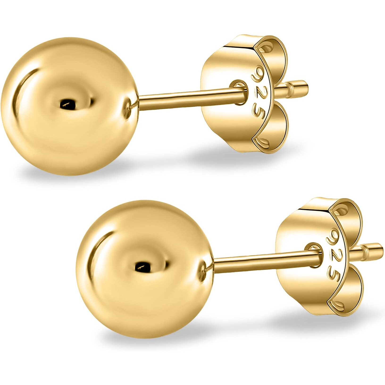 18K Yellow Gold Plated 925 Sterling Silver Ball Stud Earrings, Hypoallergenic Earrings Studs Earring For Women 3Mm