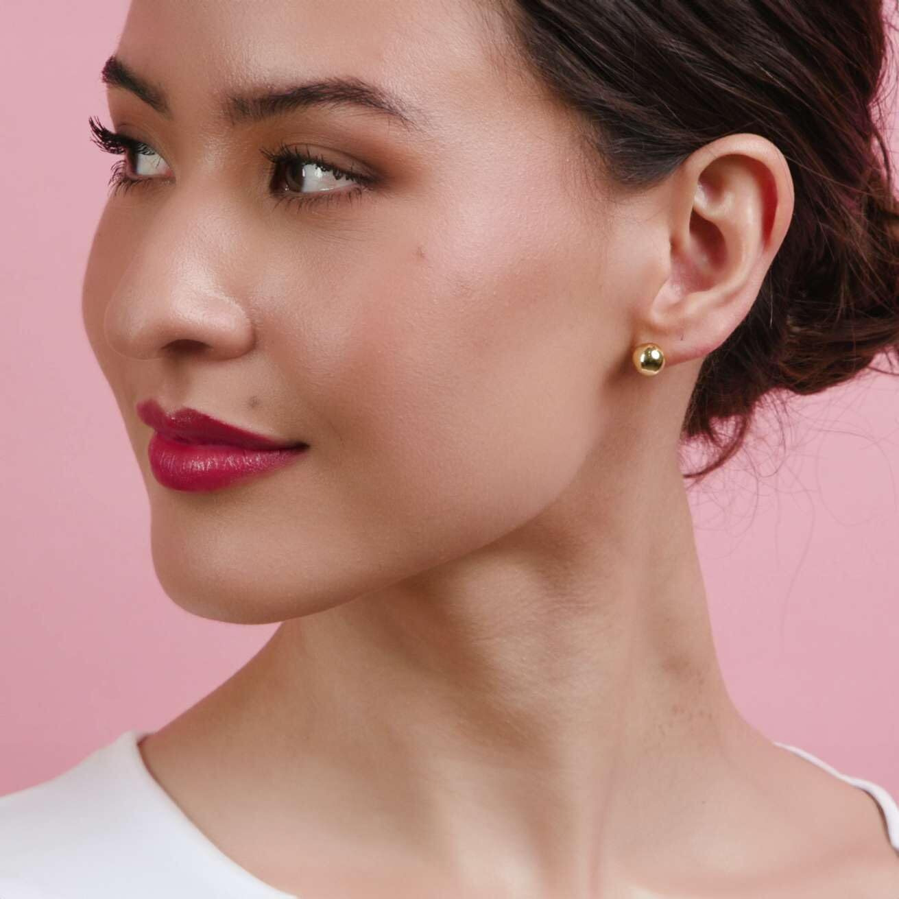 18K Yellow Gold Plated 925 Sterling Silver Ball Stud Earrings, Hypoallergenic Earrings Studs Earring For Women 3Mm