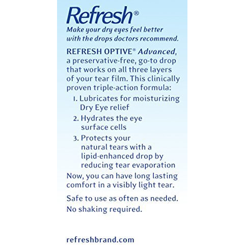 Refresh Optive Advanced Lubricant Eye Drops, Preservative-Free, Single-Use Containers, 0.01 Fl Oz - 30 Count (Pack Of 1)