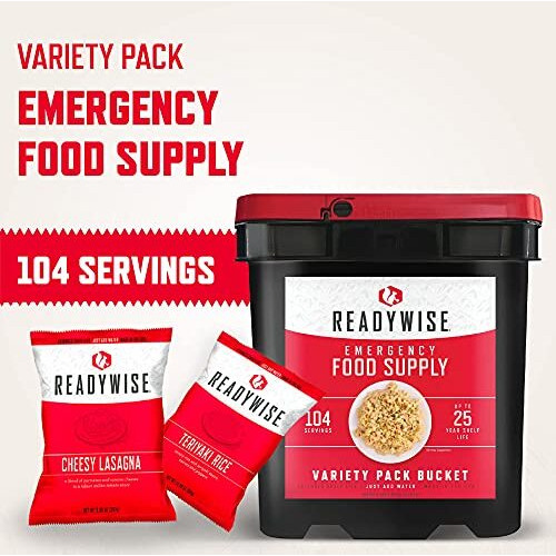 Readywise Emergency Food Supply, Freeze-Dried Survival-Food Disaster Kit For Hurricane Preparedness, Camping Food, Prepper Supplies, Emergency Supplies Variety Pack, 25-Year Shelf Life, Breakfast, Lunch, Dinner, Drinks And Snacks, 104 Servings