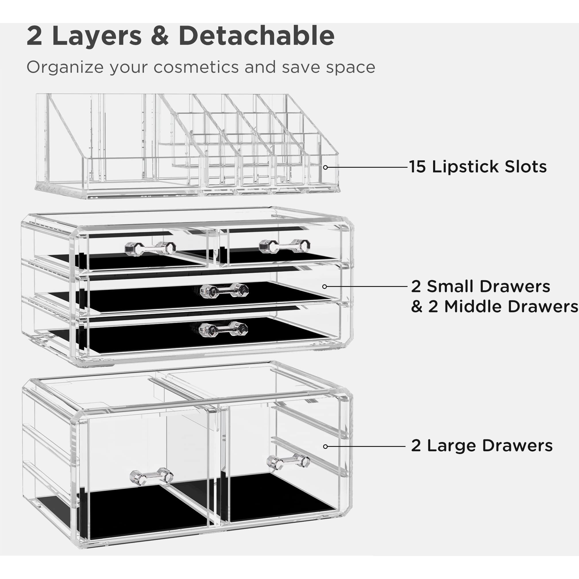 Hblife Acrylic Clear Dustproof Makeup Storage Organizer Drawers Large Skin Care Cosmetic Display Cases For Bathroom Stackable Storage Box With 6 Drawers For Vanity (Clear)