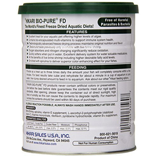 Hikari Bio-Pure Freeze Dried Spirulina Brine Shrimp Cubes For Pets, 1.76-Ounce