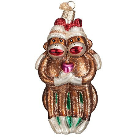 Old World Christmas Sock Monkey Pair Glass Blown Ornament