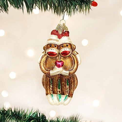 Old World Christmas Sock Monkey Pair Glass Blown Ornament