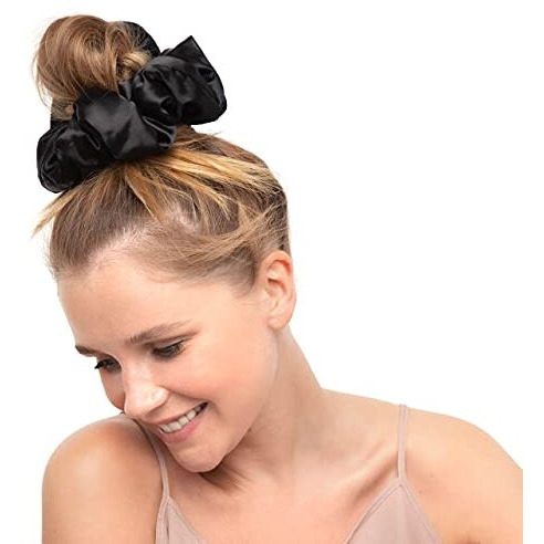 Kitsch Satin Pillow Scrunchies, Hair Accessories, Prevents Frizz And Breakage, Great For Overnight Use, Ponytails Buns, Up Dos, And Braids, All Hair Types, 2 Count (Black/Gold)