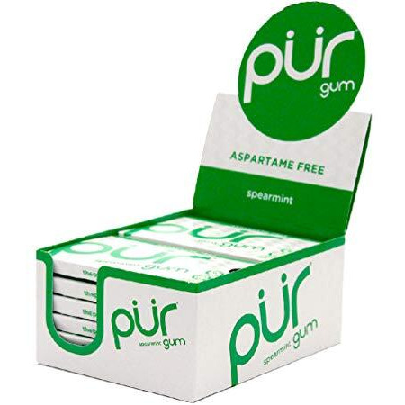 Pur 100% Xylitol Chewing Gum, Sugarless Spearmint, Sugar Free + Aspartame Free + Gluten Free, Vegan & Keto Friendly - Healthy, Low Carb, Simply Pure Natural Flavored Gum, 9 Pieces (Pack Of 12)