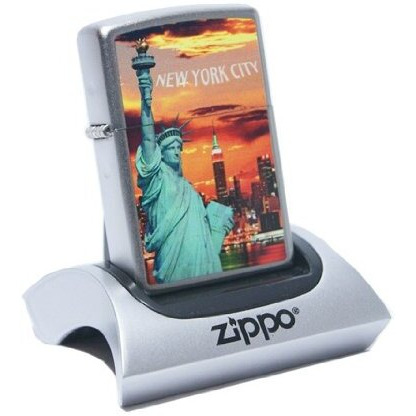 Zippo New York City Statue Of Liberty Skyline Chrome Lighter
