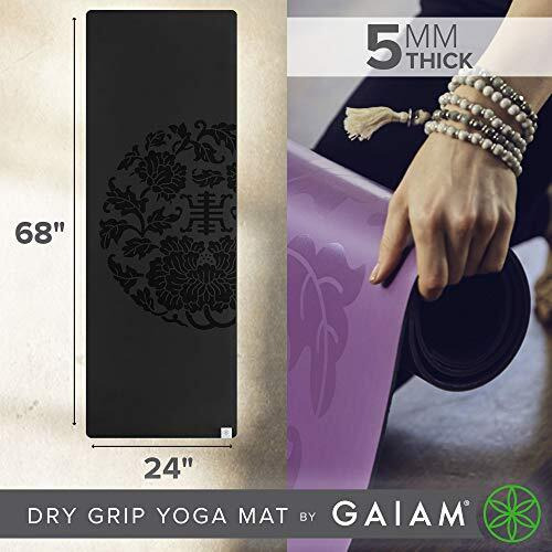 Gaiam Yoga Mat - Premium 5Mm Dry-Grip Thick Non Slip Exercise & Fitness Mat For Hot Yoga, Pilates & Floor Workouts (68"&quotL X 24"&quotW X 5Mm) - Black