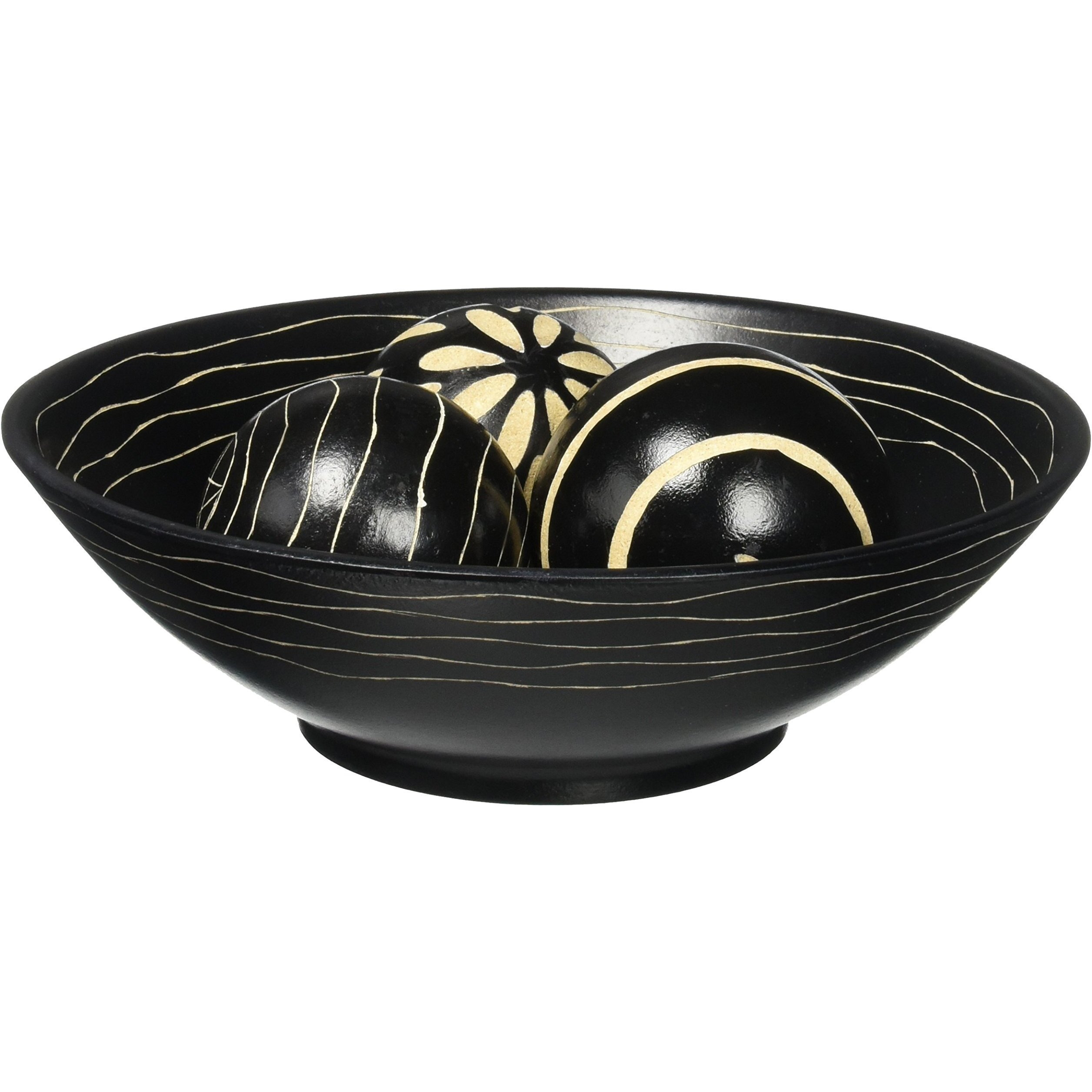 Koehler Home Decor Artisan Deco Centerpiece Wooden Bowl And Trio Balls