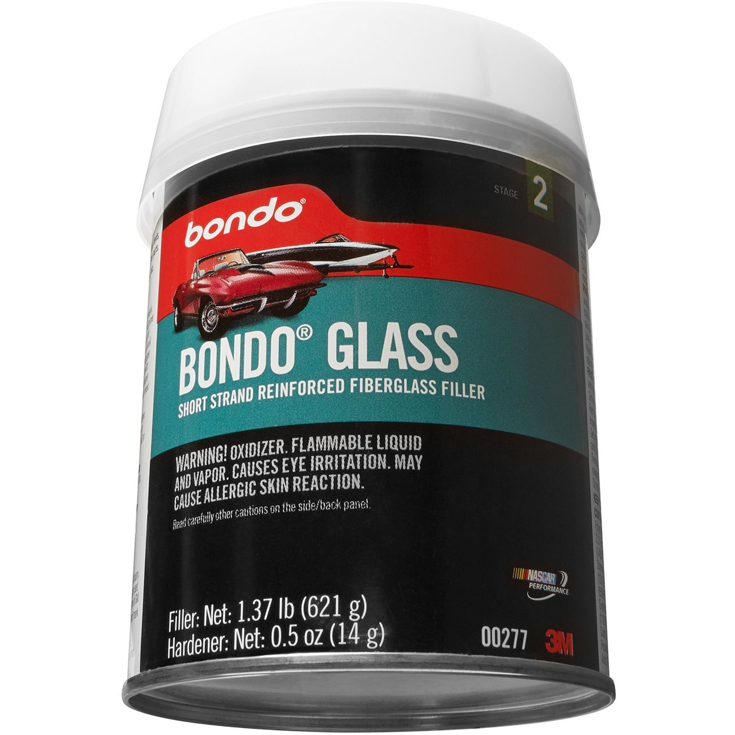 Bondo Glass, Short Strand Reinforced Fiberglass Filler, Stage 2, 1.37 Lbs. Filler With 0.5 Oz Hardener
