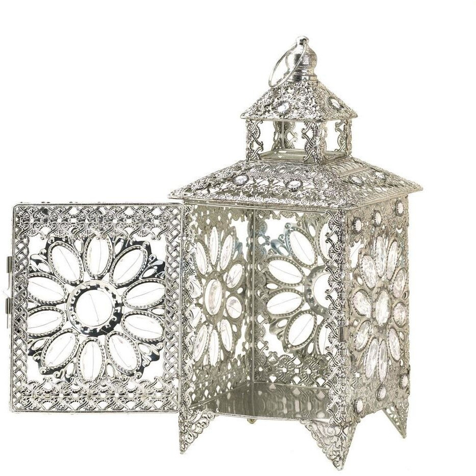 Stealstreet Crown Jewels Candle Lantern, 135, Silver-Tone