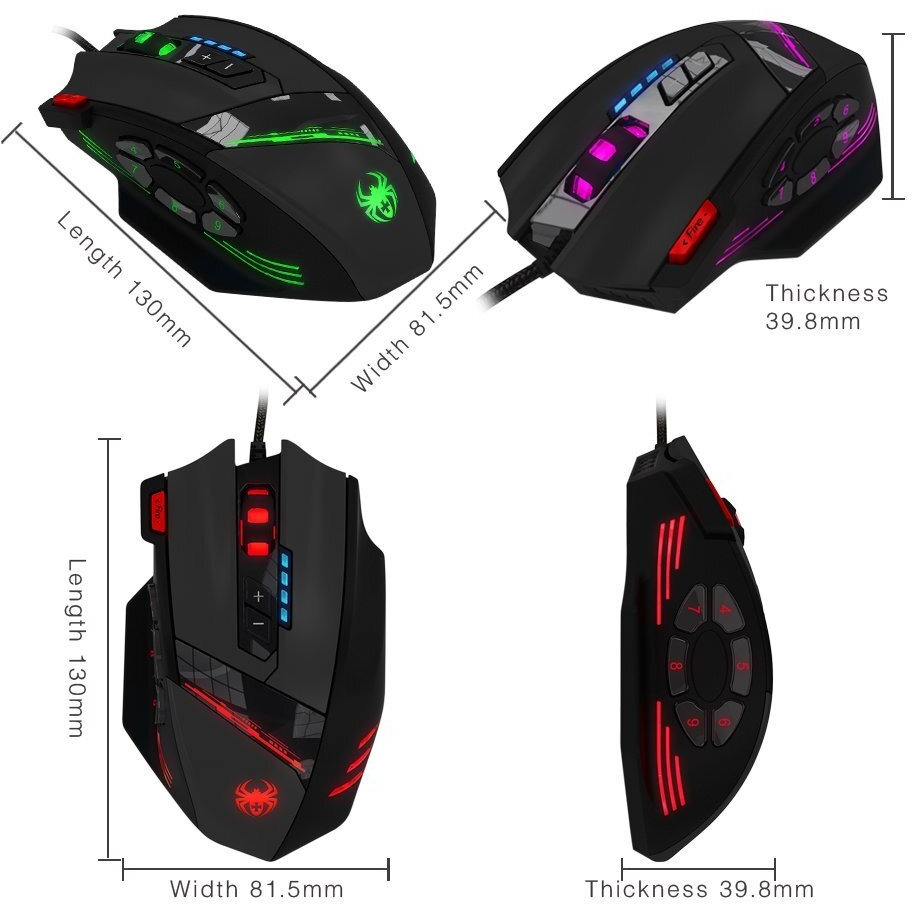 12 Programmable Buttons C12 Gaming Mouse, Afunta Laser Double-Speed Adjustment 8000Dpi Mice Support 4 Level Switch