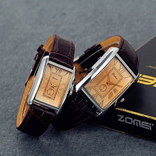 Lancardo Men's Square Watch Retro Vintage Quartz Analog Silver Tone Case Crocodile Pattern Brown Leather Business Casual Dress Wrist Watch