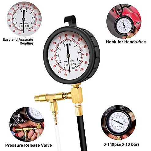 Betooll Pro Fuel Injection Pressure Tester Kit Gauge 0-140 Psi