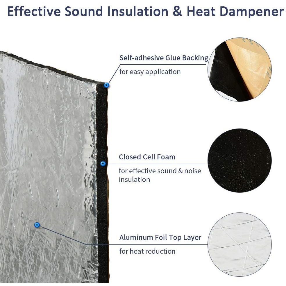 Abahub 394 Mil 16 Sqft Car Hood Insulation Pad Auto Sound Deadener Door Dampener Deadening Mat Heat / Cool Liner, Self-Adhesive Closed Cell Material (Pe Foam Sound Deadener) 59 "&quotX39 ""