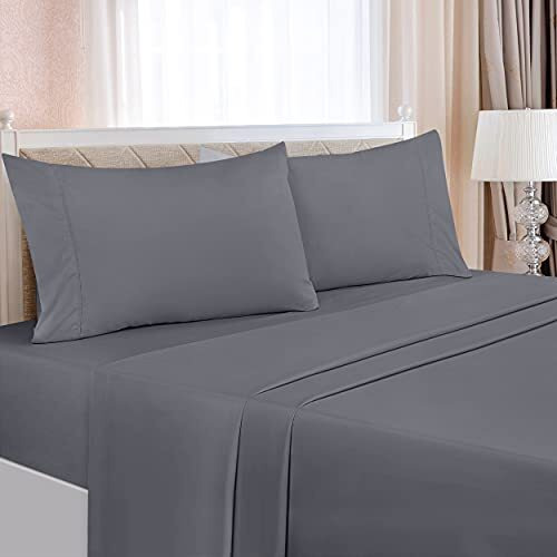 Utopia Bedding King Bed Sheets Set - 4 Piece Bedding - Brushed Microfiber - Shrinkage And Fade Resistant - Easy Care (King, Grey)