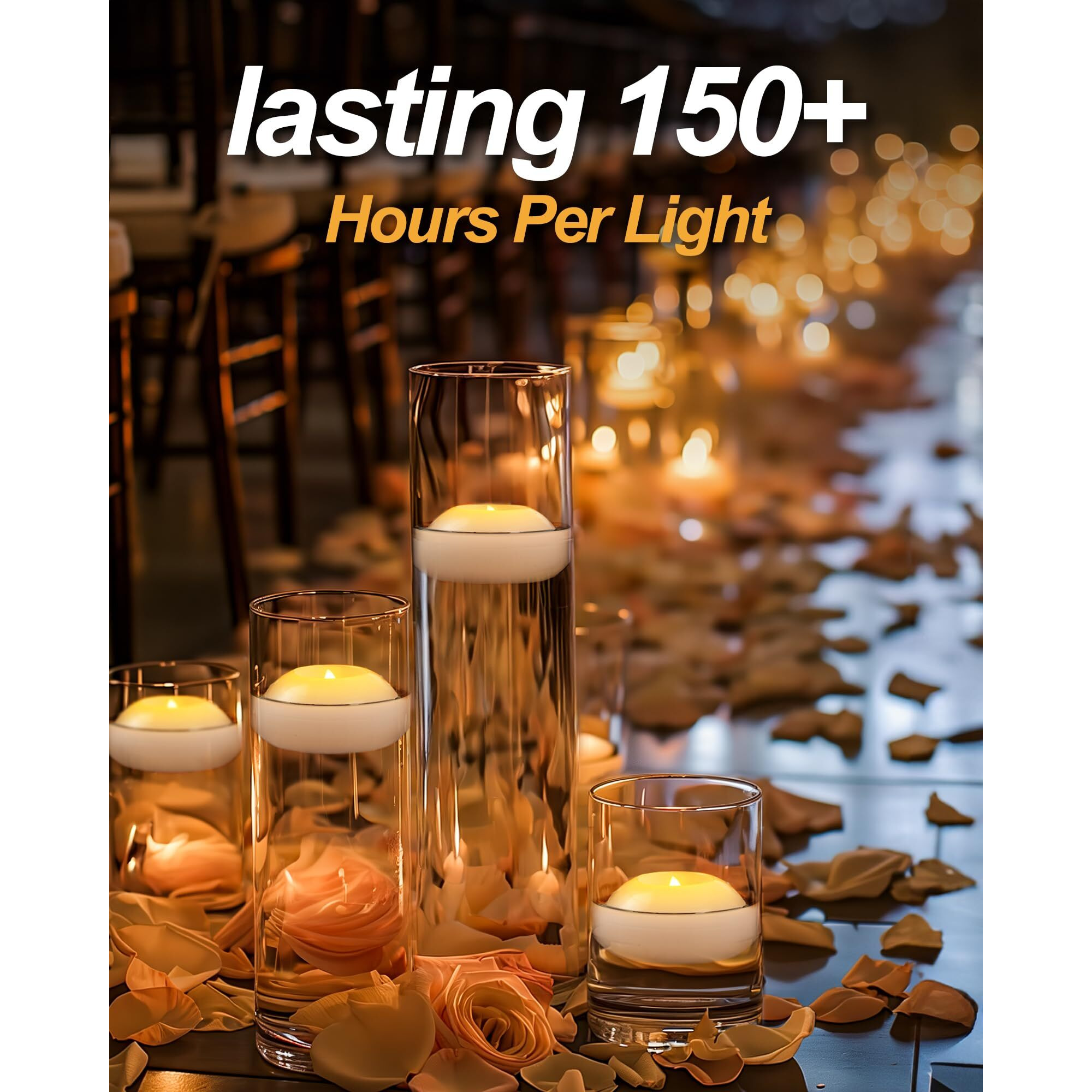 Homemory 3 Inch Flameless Floating Candles, White Real Wax, 100+ Hour, Battery Flickering Waterproof Tealights-Wedding Centerpiece, Engagement, Dinner Parties, Beach Parties, Home Decor, Set Of 12