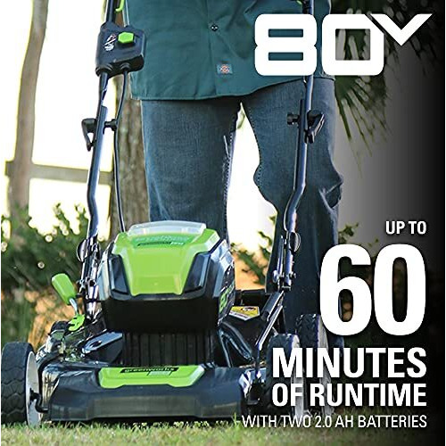 Greenworks 80V 21"" Brushless Cordless (Push) Lawn Mower (75+ Compatible Tools), (2) 2.0Ah Batteries And 30 Minute Rapid Charger Included