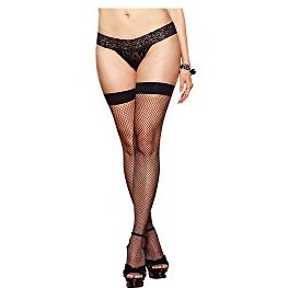 Dreamgirl Womens Plus Size Fishnet Thigh High Seam Stockings With Bow Detail On Back, Black, One Queen