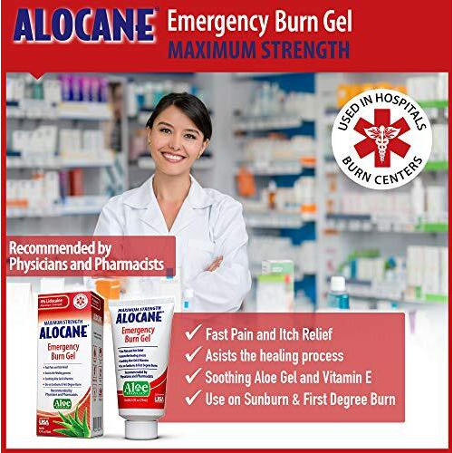 Alocane Emergency Burn Gel, 4% Lidocaine Maximum Strength Fast Pain And Itch Relief For Minor Burns, Sunburn, Kitchen, Radiation, Chemical, First Degree Burns, First Aid Treatment Burn Care 2.5 Fl Oz
