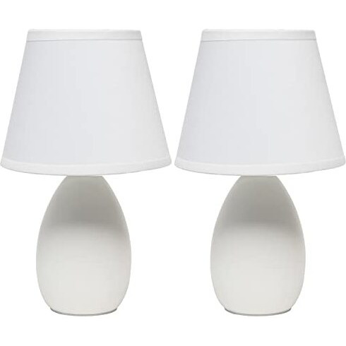 Simple Designs Lt2009-Off-2Pk Mini Egg Oval Ceramic Table Desk Lamp 2 Pack Set, Off White