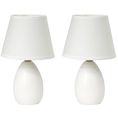 Simple Designs Lt2009-Off-2Pk Mini Egg Oval Ceramic Table Desk Lamp 2 Pack Set, Off White